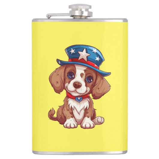 Flasques 4 juillet Chiot mignon avec Casquette américain-71 (Devant)