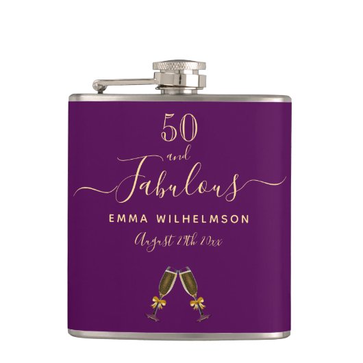 Flasques 50 fabuleux anniversaire violet or script monogram (Devant)
