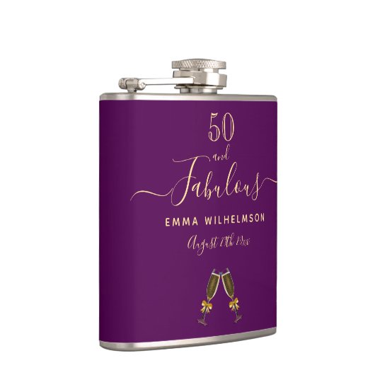 Flasques 50 fabuleux anniversaire violet or script monogram (Droite)