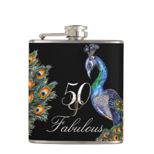 Flasques 50 & Fabuleux Elegant Aquarelle Peacock Anniversai