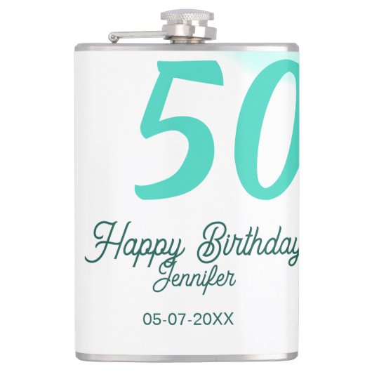 Flasques 50e anniversaire ajouter nom date année vert paste (Devant)