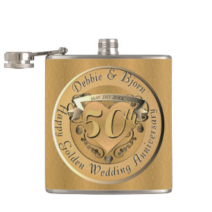 Flasques 50e anniversaire du Mariage Emblème du coeur doré