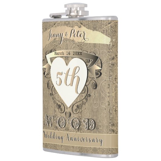 Flasques 5e anniversaire Mariage "Bois" (Gauche)