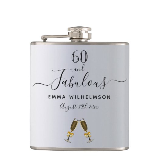 Flasques 60 fabuleux anniversaire argent script monogramme (Devant)