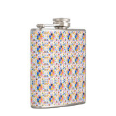 Flasques A metal flask is shown with a vibrant geometric  (Droite)