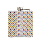 Flasques A metal flask is shown with a vibrant geometric  (Dos)