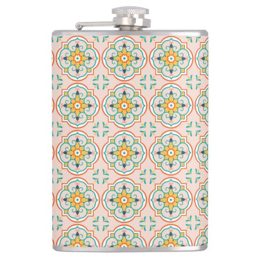 Flasques A metal flask with a colorful, symmetrical pattern (Devant)