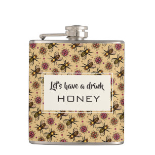 Flasques Abeille de miel et fleurs dessinant de l'art motif
