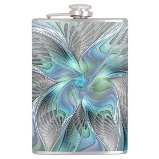 Flasques Abstrait Bleu Vert Papillon Imaginaire Fractal Art (Devant)