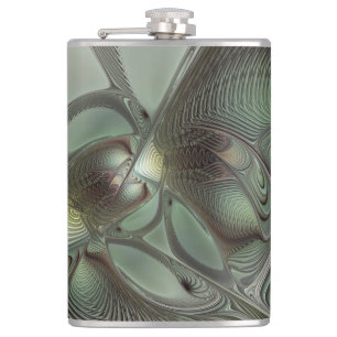 Flasques Abstrait Olive Sage Green Grey Fractal Art Imagina