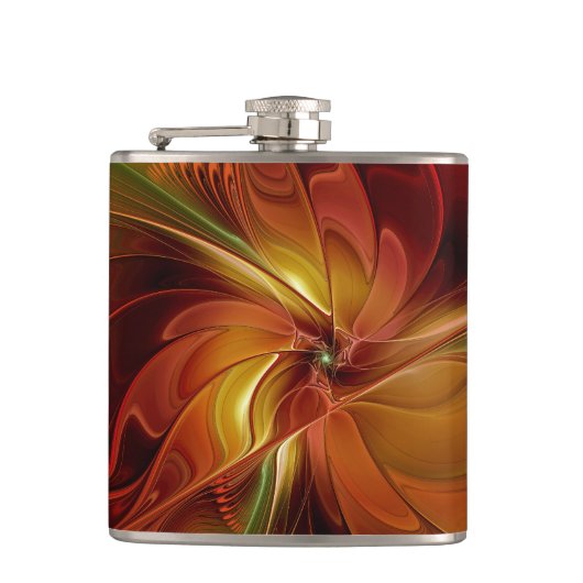 Flasques Abstrait Rouge Orange Brown Vert Fractal Art Flowe (Devant)