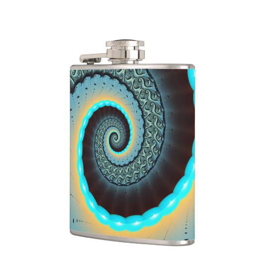 Flasques Abstraite spirale d'art fractal bleu turquoise ora (Gauche)