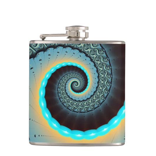 Flasques Abstraite spirale d'art fractal bleu turquoise ora (Devant)