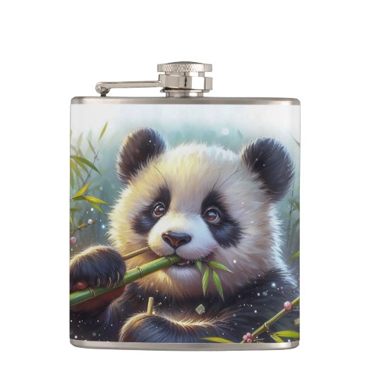 Flasques Adorable Ours De Panda Mangeant Bambou (Devant)