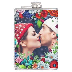 Flasques Ajouter votre image Cadre cardiaque floral