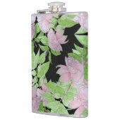 Flasques amas de jolies fleurs roses et feuilles florales (Gauche)