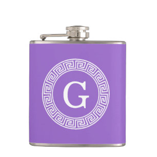 Flasques Améthyste Wht Cadre Rnd Clé Grecque Monogramme Ini