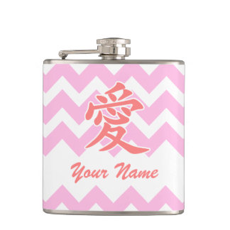 Flasques Amour en japonais avec Motif Chevron rose