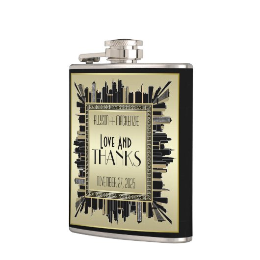 Flasques Amour et mercis d'art déco épousant le charme d'or (Gauche)