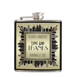 Flasques Amour et mercis d'art déco épousant le charme d'or