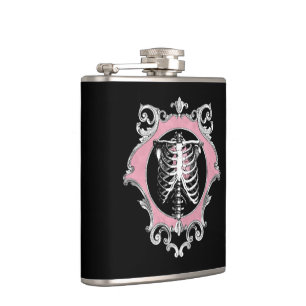Flasques Amour gothique   Squelette rose et noir Coeur flor