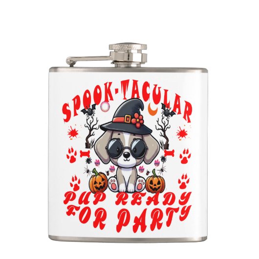 Flasques Amusant Halloween Chien Citrouille design pour ani (Devant)