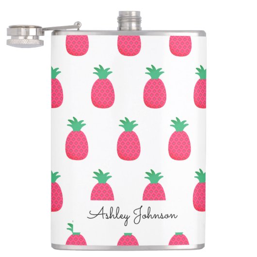 Flasques Ananas rose Motif mignon blanc (Ouvert)