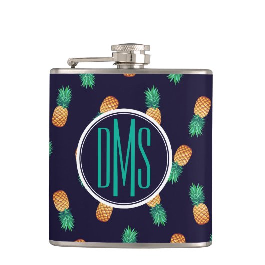 Flasques Ananas sur le monogramme de la marine | (Devant)