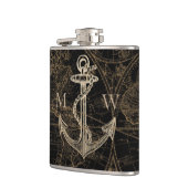 Flasques Ancien Monde Ancre nautique Monogramme Noir (Gauche)