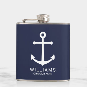Flasques Ancre Bleue marine Nautique Groomsmen personnalisé