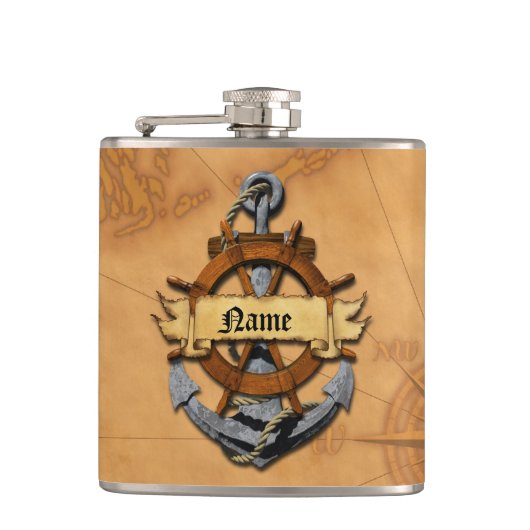 Flasques Ancre et roue nautiques personnalisées (Devant)
