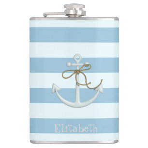 Flasques Ancre nautique adorable sur rayures bleu clair