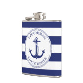 Flasques Ancre nautique Marine Bleu Stripe Groomsman (Gauche)