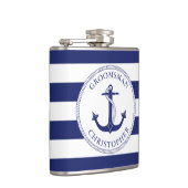 Flasques Ancre nautique Marine Bleu Stripe Groomsman (Droite)