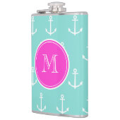 Flasques Ancres blanches à la menthe, Monogramme rose chaud (Gauche)