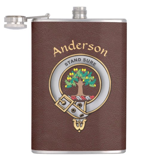 Flasques Anderson Clan Badge avec Brown Faux Leather (Ouvert)