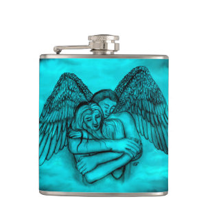 Flasques Angel Eros en amour, design noir et vert