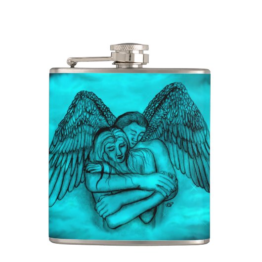 Flasques Angel Eros en amour, design noir et vert (Devant)