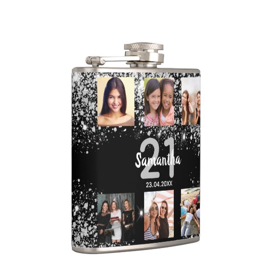 Flasques Anniversaire noir argent parties scintillant nom p (Droite)