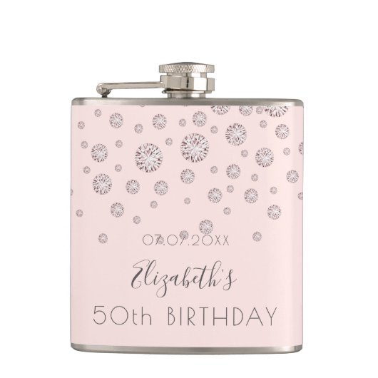 Flasques Anniversaire rose or rousse diamants monogramme (Devant)
