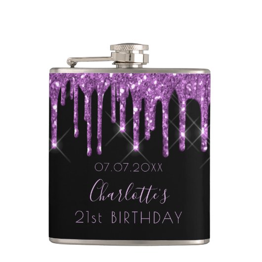 Flasques Anniversaire violet parties scintillant noir monog (Devant)