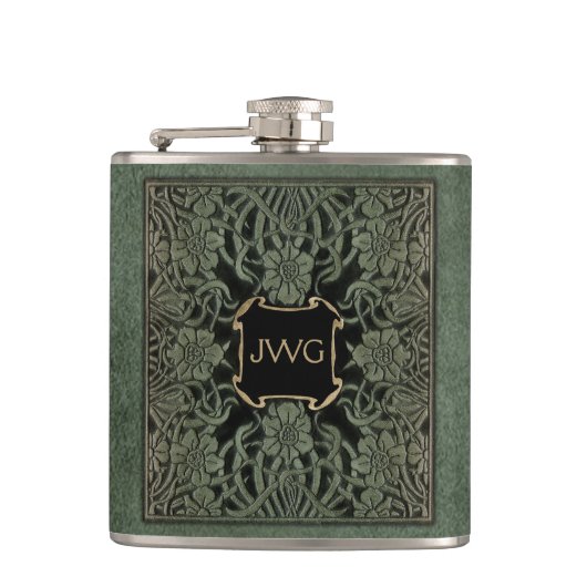 Flasques Antique couverture de livre en cuir orné monogramm (Devant)