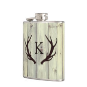 Flasques Antler de cerf rustique avec Monogram Pale Barn Wo (Gauche)