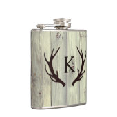 Flasques Antler de cerf rustique avec Monogram Pale Barn Wo (Droite)