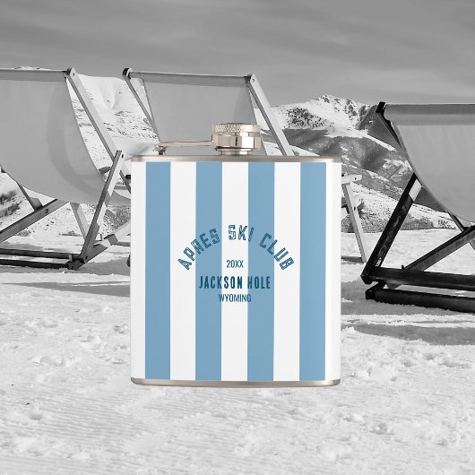 Flasques Apres Ski Club Retro Blue Stripe Lieu personnalisé