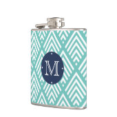 Flasques Aqua moderne et marine Chevron Diamond Monogramme (Gauche)
