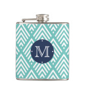 Flasques Aqua moderne et marine Chevron Diamond Monogramme (Devant)