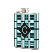 Flasques Aqua monogramme et Plaid noir (Gauche)