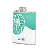 Flasques Aqua Nautilus Shell avec monogramme personnalisé (Gauche)