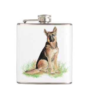 Flasques Aquarelle berger allemand chien animal animal anim